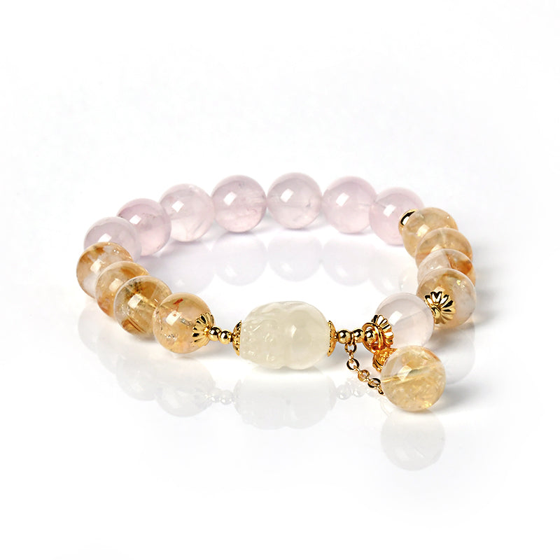 ローズクオーツシトリンデザインブレスレット