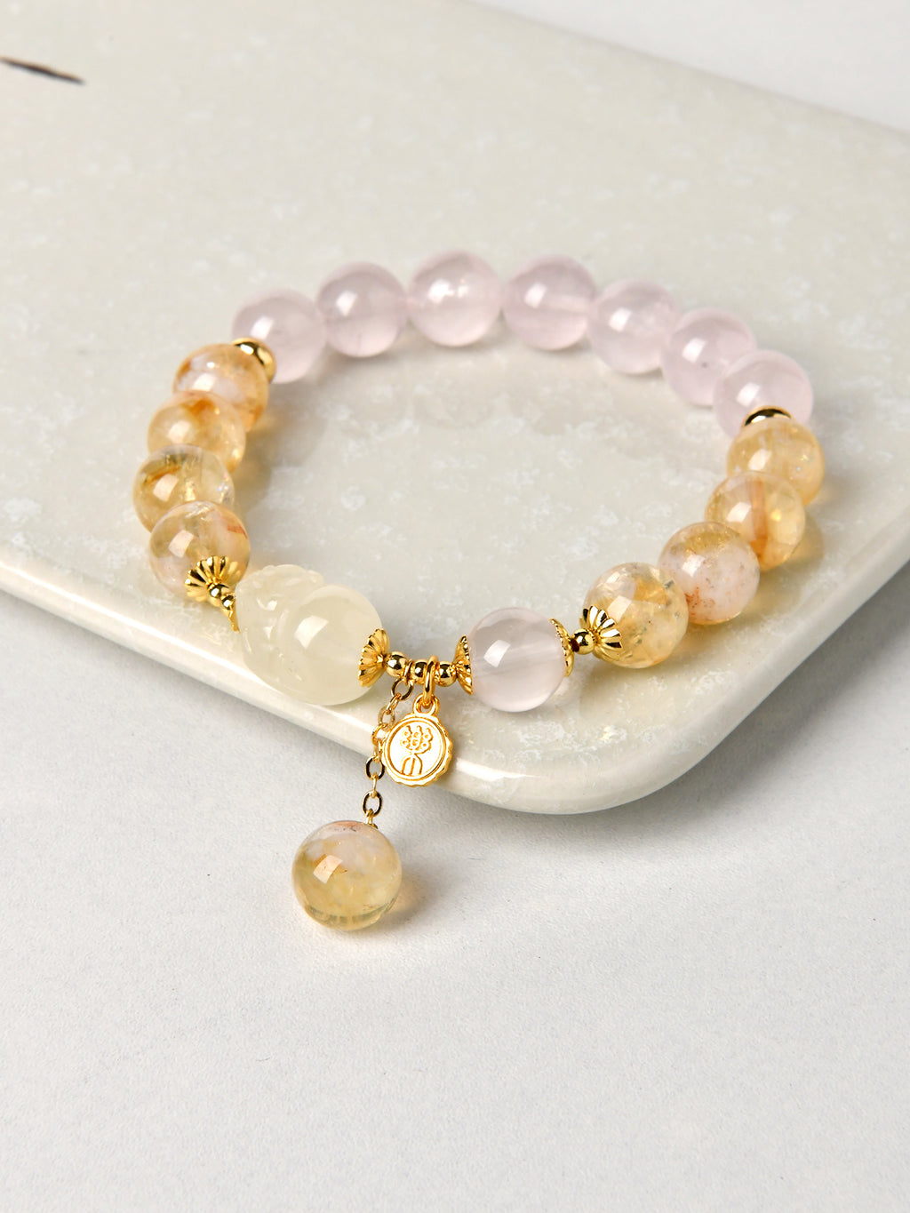 ローズクオーツシトリンデザインブレスレット