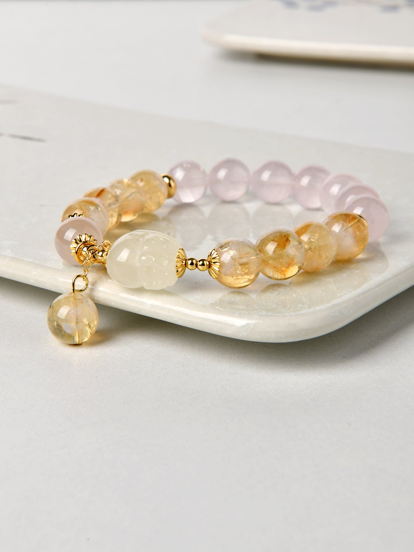 ローズクオーツシトリンデザインブレスレット