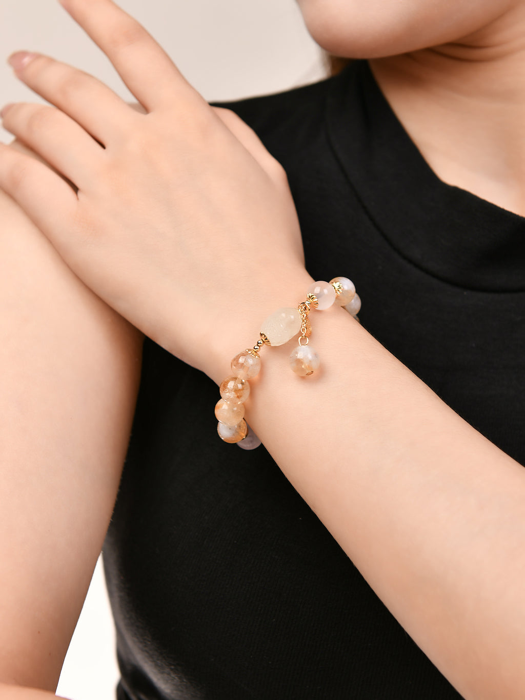 ローズクオーツシトリンデザインブレスレット