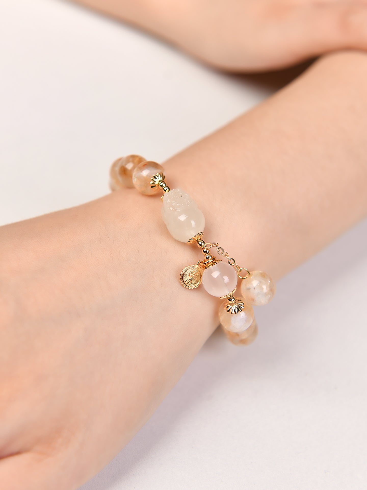 ローズクオーツシトリンデザインブレスレット