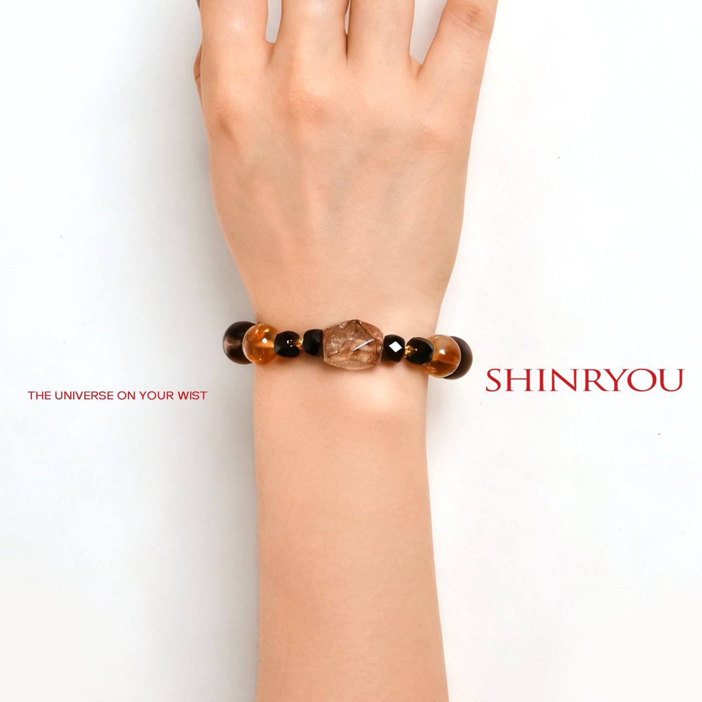 シトリンスモーキークオーツカットルチルブレスレット