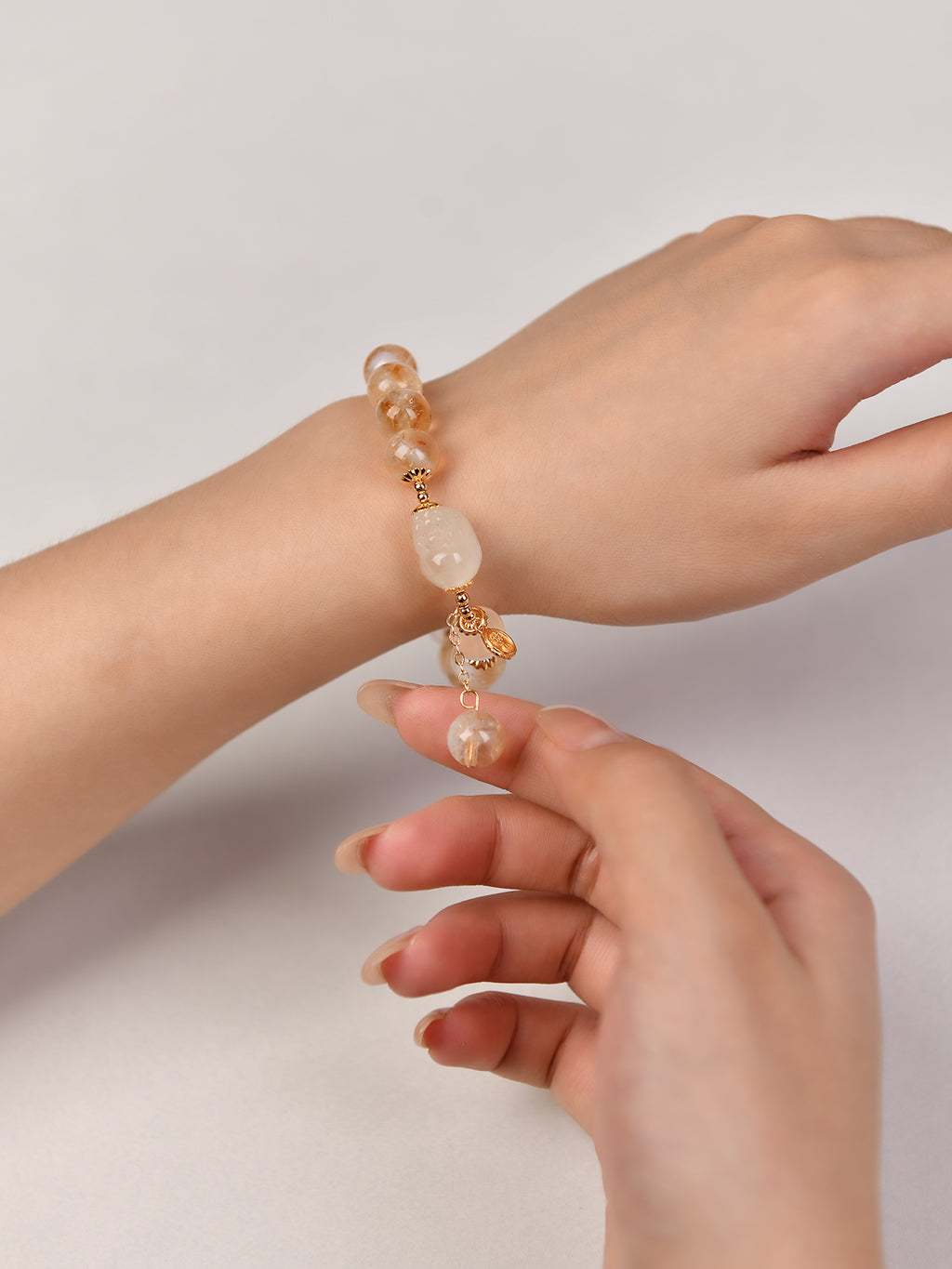 ローズクオーツシトリンデザインブレスレット